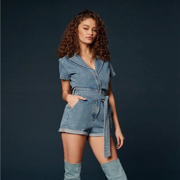 Denim Tie-Waist Romper - Picture 7 of 8